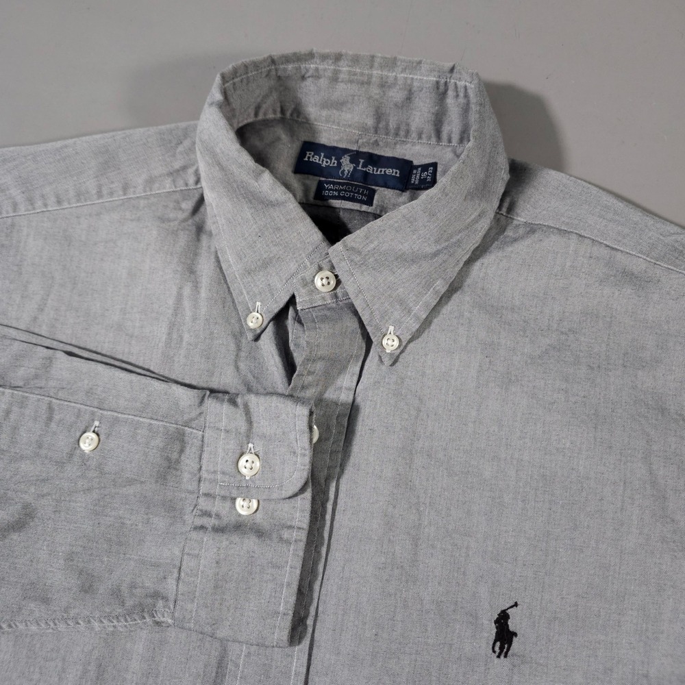 Ralph Lauren Button Down Shirt Mens 16 32/33 Grey Yarmouth Cotton Long Sleeve